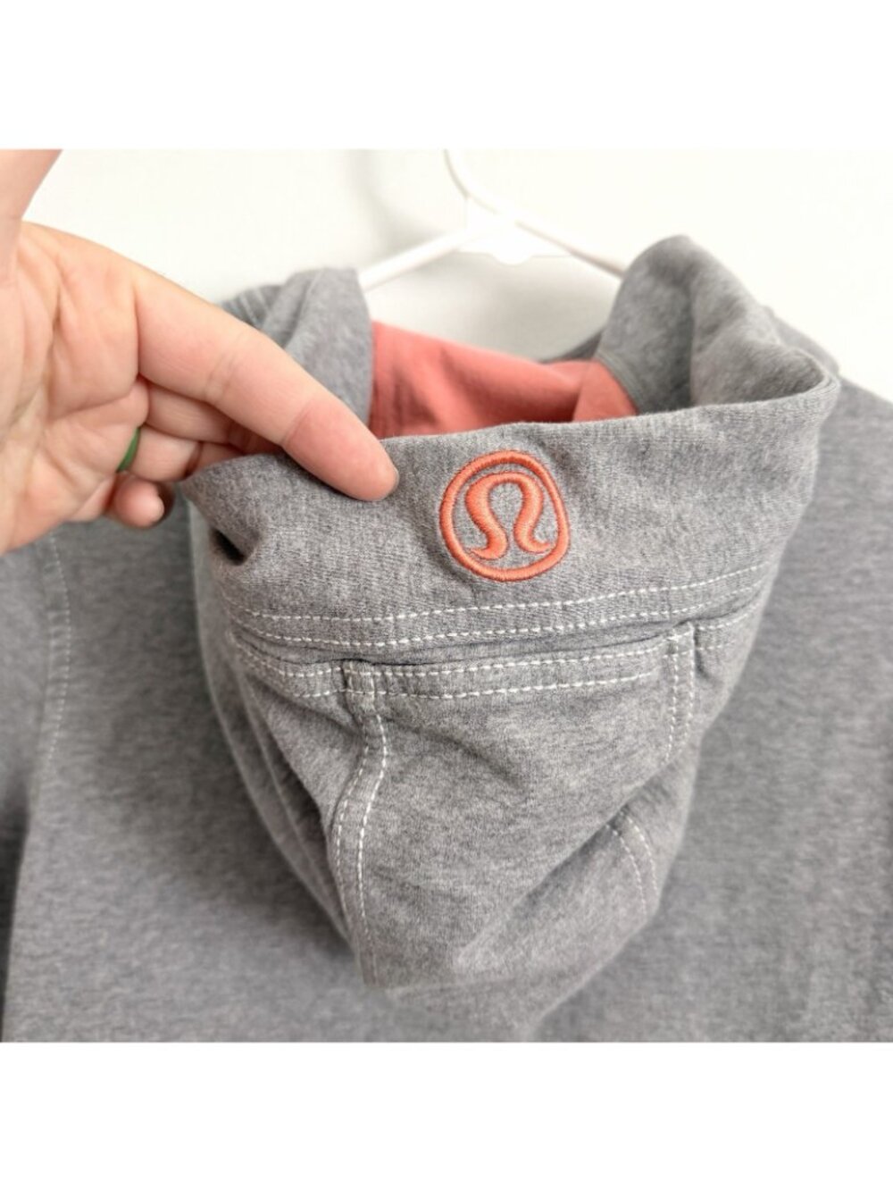 Lululemon Long Gray Scuba Hoodie Zip Jacket Pink Coral Women’s Size 6 Athletic View 6